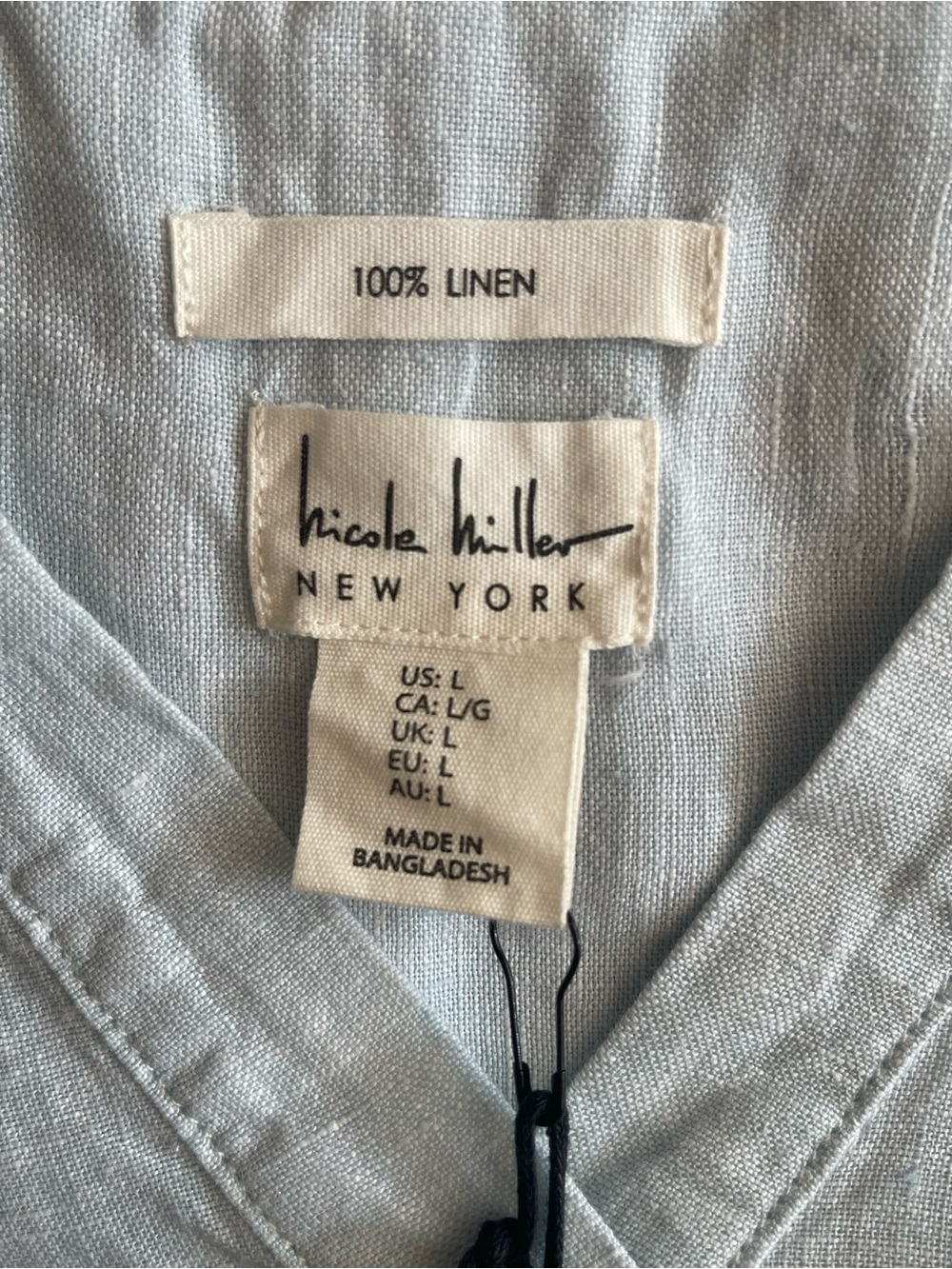 Nicole Miller 100% Linen -L- Light Blue Sleeveless V-Neck Linen Dress/Tunic - Picture 2 of 11